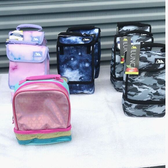 Artic Zone {2} Compartment Thermal Insulated Lunch Bags w/ Padded Handle {3} Pc - Picture 1 of 13